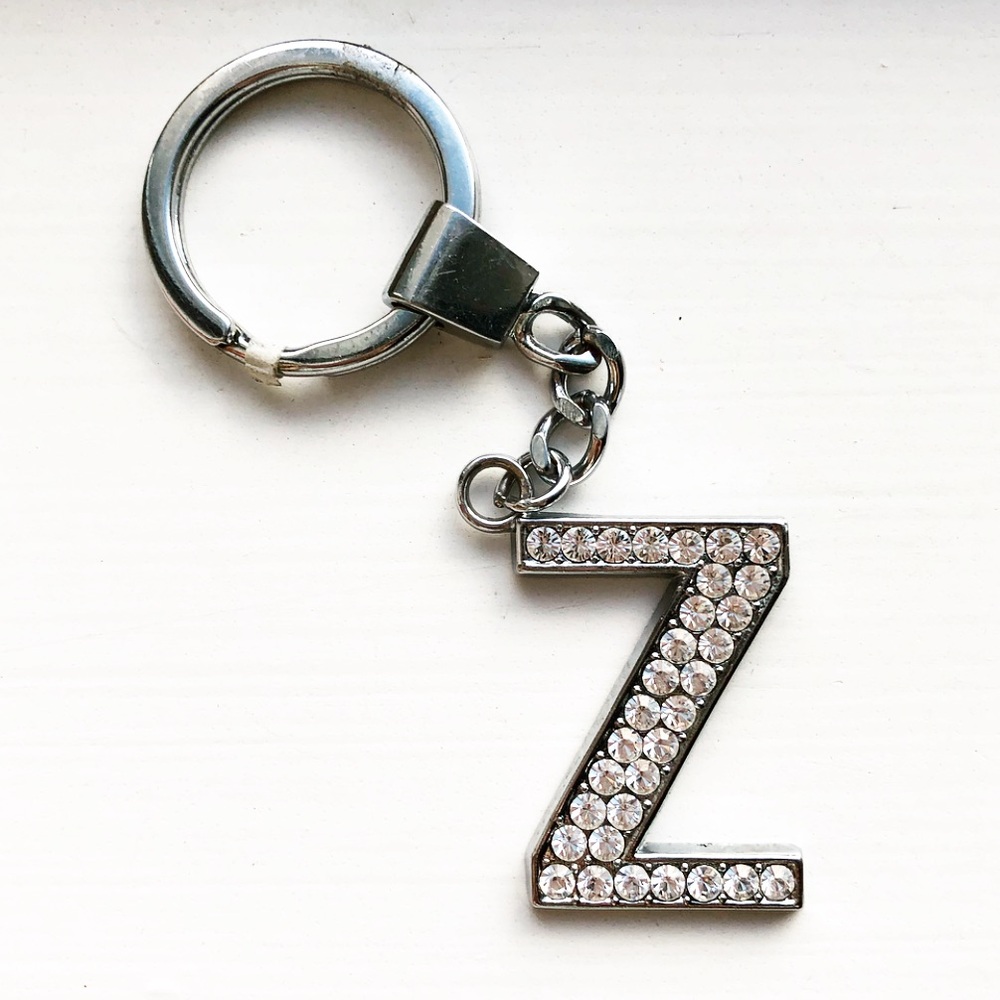 Silver bejeweled rhinestone “Z” letter keychain